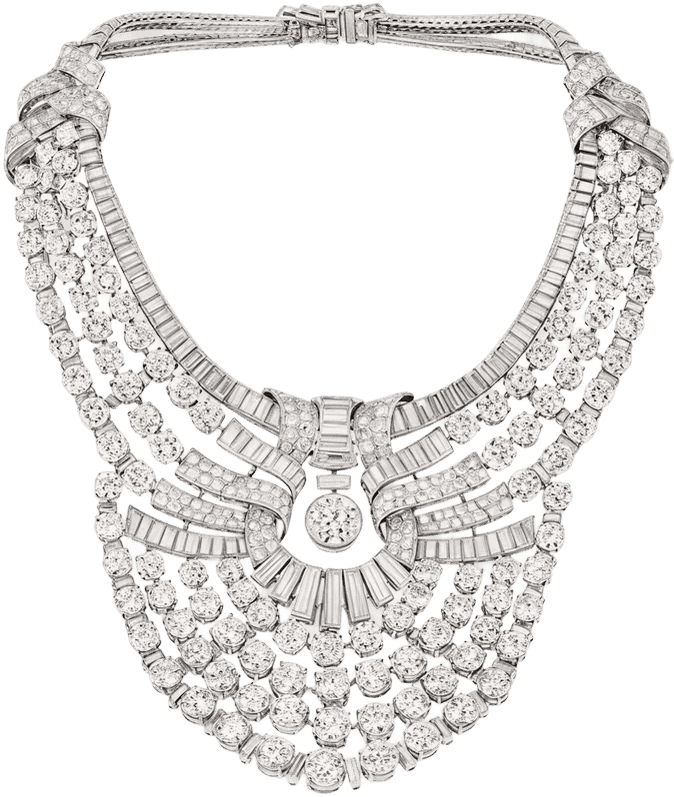 Collana con plastron in diamanti e platino, del 1939, appartenuta a Sua Altezza Reale la Regina Nazli d'Egitto.